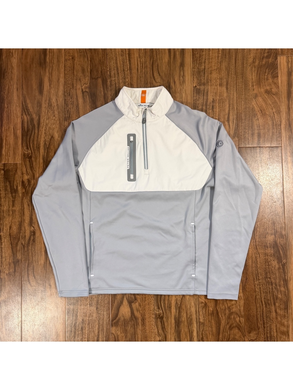 Peter Millar Crown Sport 1/4 Zip Pullover Jacket Grey White Medium Golf